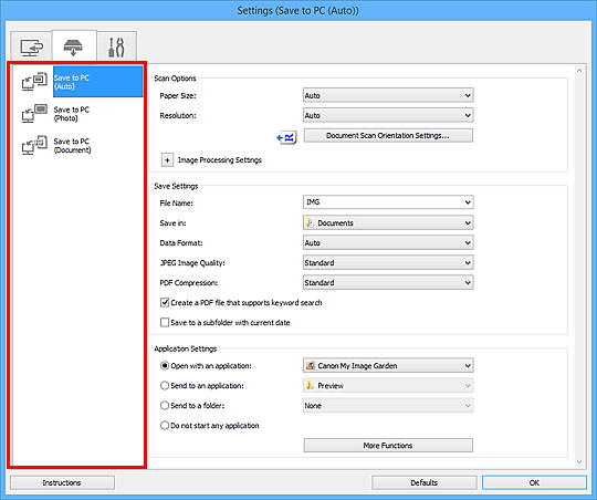 figure: Settings dialog box